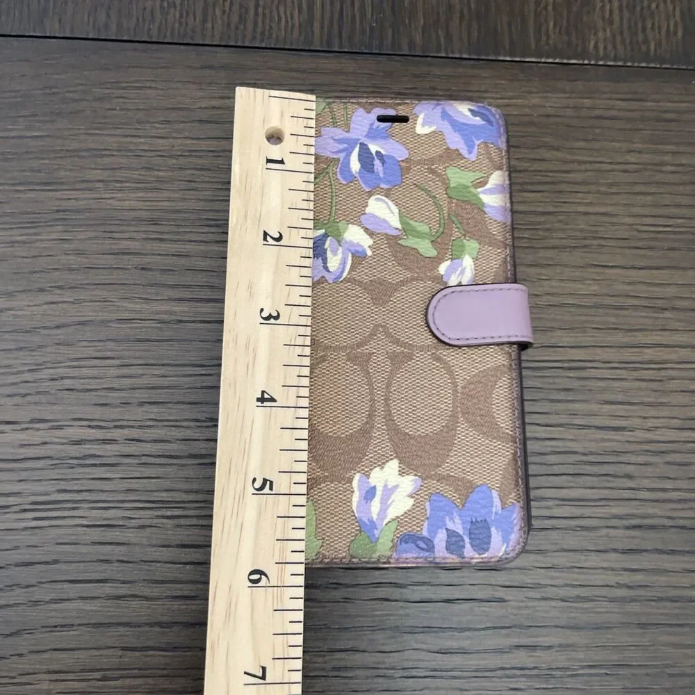 COACH Signature Canvas iPhone X/XS Wallet Folio Hard Phone Case Floral Print